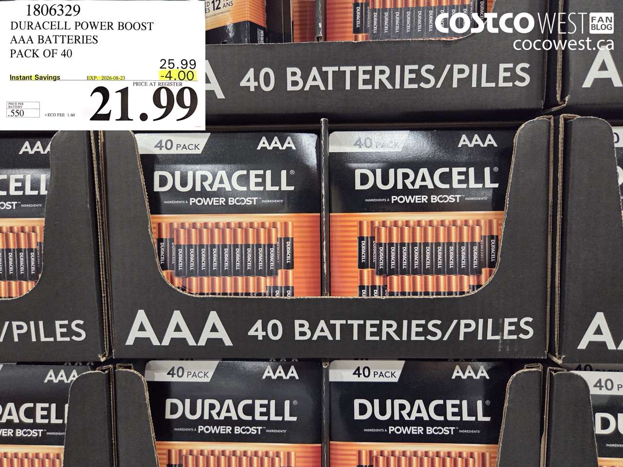 1806329 DURACELL POWER BOOST AAA BATTERIES PACK OF 40 ($4.00 INSTANT SAVINGS EXPIRES ON 2026-08-23) $21.99