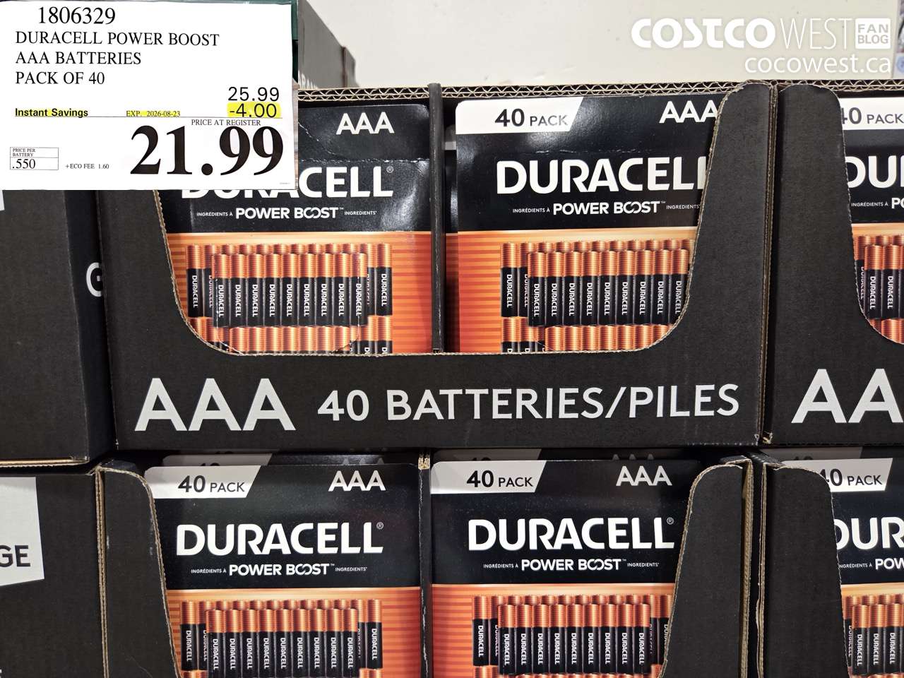 1806329 DURACELL POWER BOOST AAA BATTERIES PACK OF 40 ($4.00 INSTANT SAVINGS EXPIRES ON 2026-08-23) $21.99