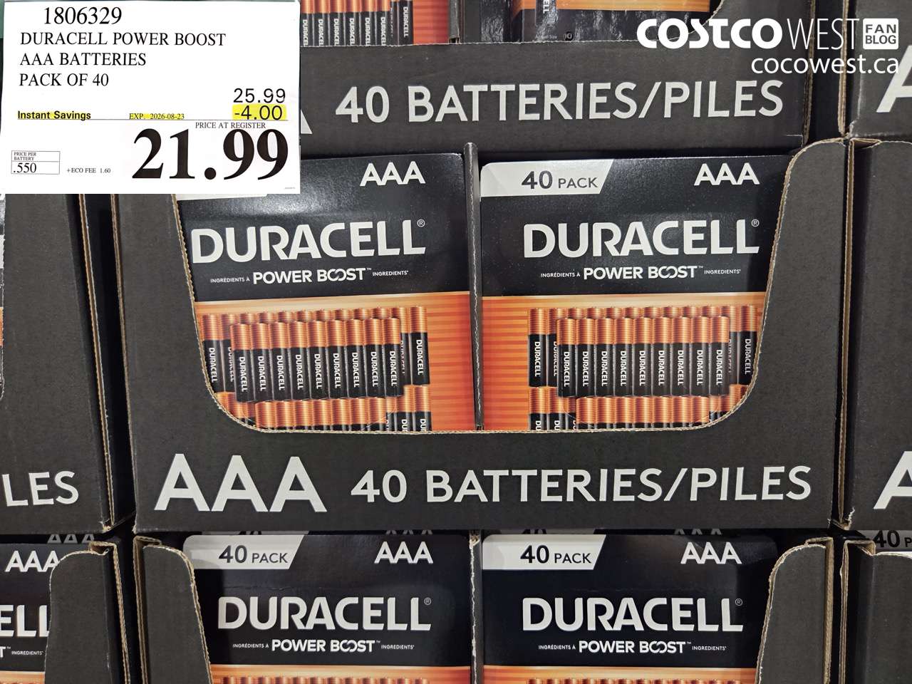 1806329 DURACELL POWER BOOST AAA BATTERIES PACK OF 40 ($4.00 INSTANT SAVINGS EXPIRES ON 2026-08-23) $21.99