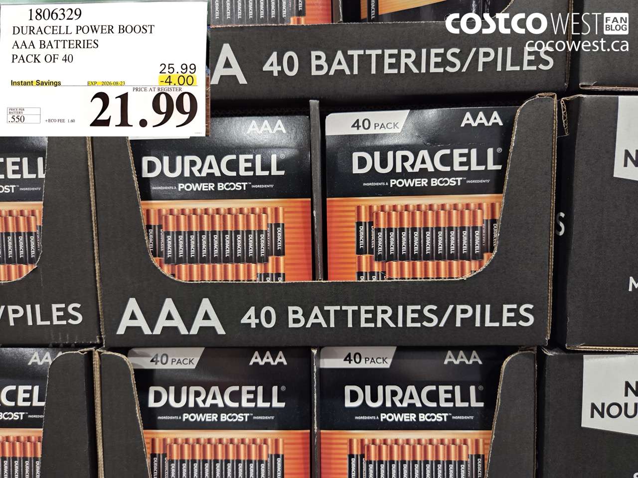 1806329 DURACELL POWER BOOST AAA BATTERIES PACK OF 40 ($4.00 INSTANT SAVINGS EXPIRES ON 2026-08-23) $21.99