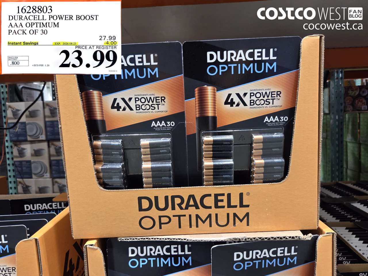 1628803 DURACELL POWER BOOST AAA OPTIMUM PACK OF 30 ($4.00 INSTANT SAVINGS EXPIRES ON 2026-08-23) $23.99