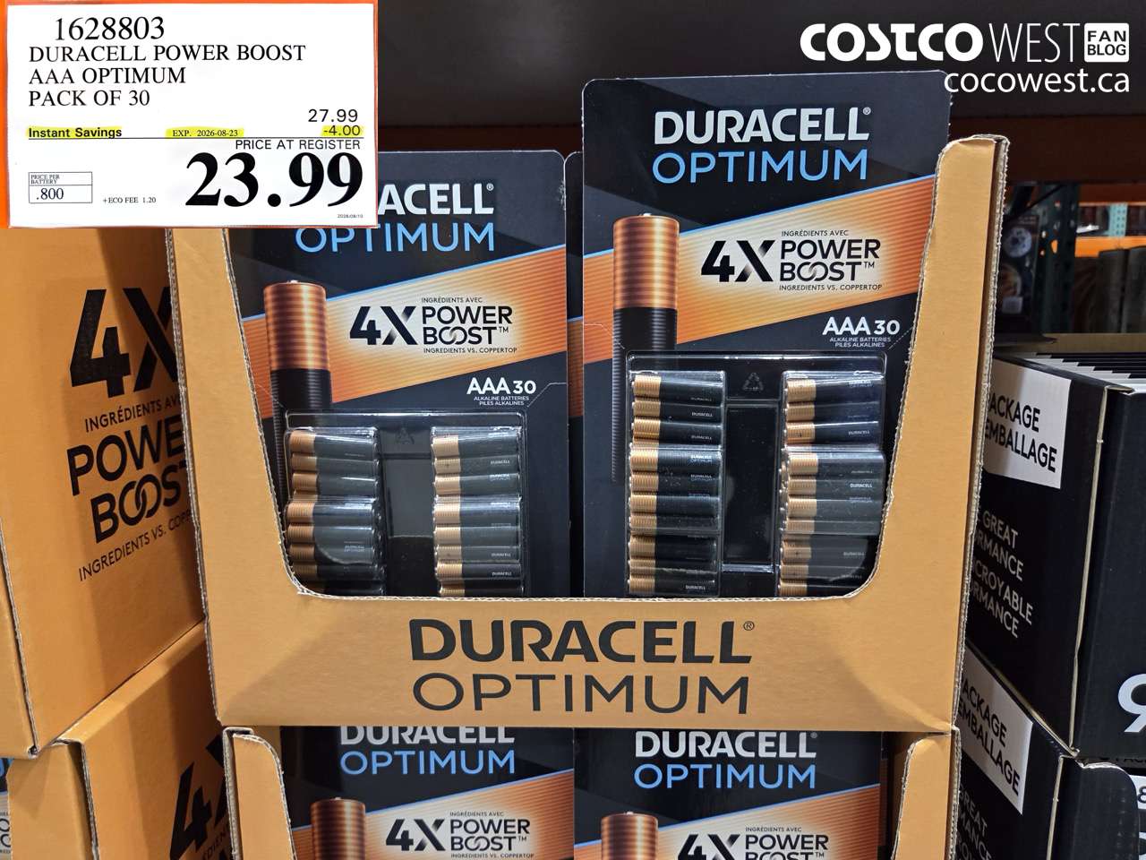 1628803 DURACELL POWER BOOST AAA OPTIMUM PACK OF 30 ($4.00 INSTANT SAVINGS EXPIRES ON 2026-08-23) $23.99
