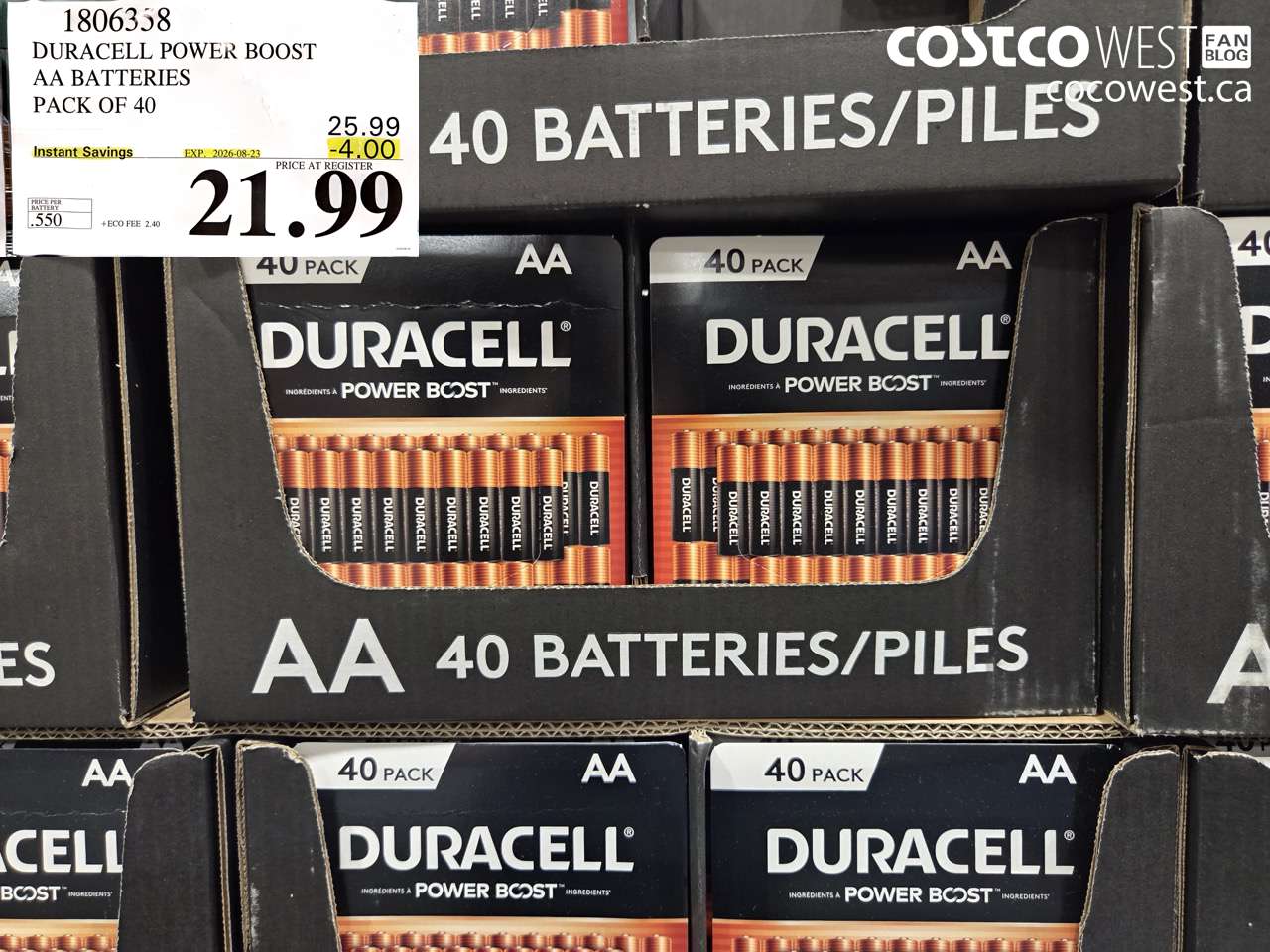 1806358 DURACELL POWER BOOST AA BATTERIES PACK OF 40 ($4.00 INSTANT SAVINGS EXPIRES ON 2026-08-23) $21.99