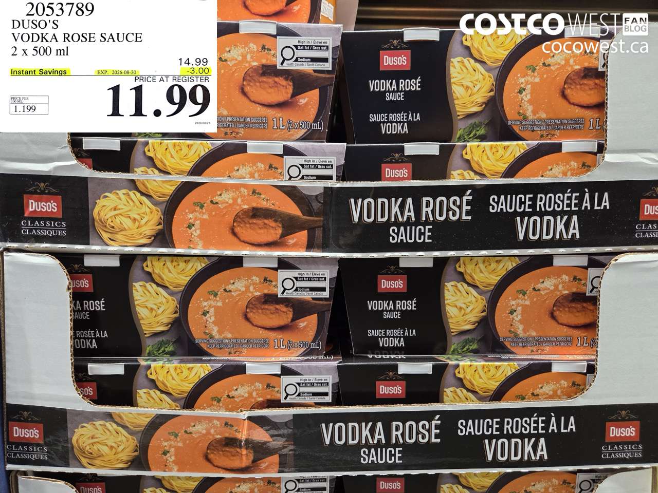 2053789 DUSO'S VODKA ROSE SAUCE 2 X 500 ML ($3.00 INSTANT SAVINGS EXPIRES ON 2026-08-30) $11.99