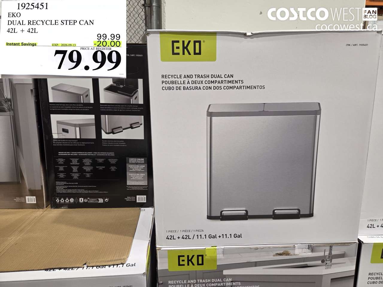 1925451 EKO DUAL RECYCLE STEP CAN 42L + 42L ($20.00 INSTANT SAVINGS EXPIRES ON 2026-09-13) $79.99