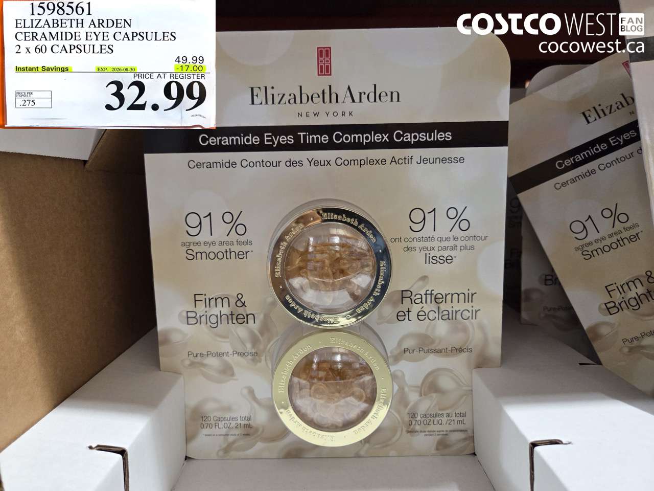 1598561 ELIZABETH ARDEN CERAMIDE EYE CAPSULES 2 X 60 CAPSULES ($17.00 INSTANT SAVINGS EXPIRES ON 2026-08-30) $32.99