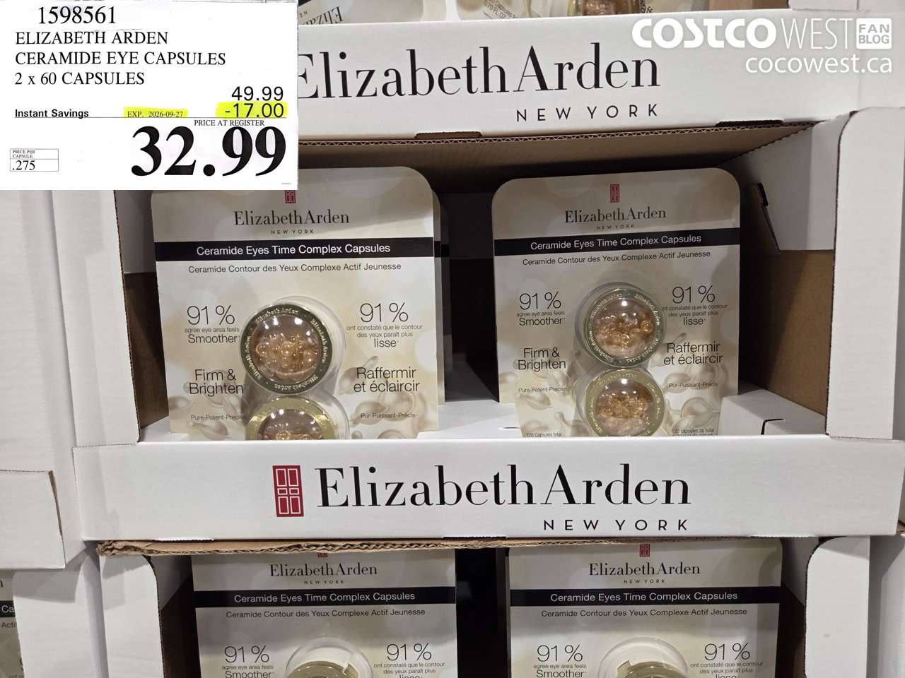 1598561 ELIZABETH ARDEN CERAMIDE EYE CAPSULES 2 X 60 CAPSULES ($17.00 INSTANT SAVINGS EXPIRES ON 2026-09-27) $32.99