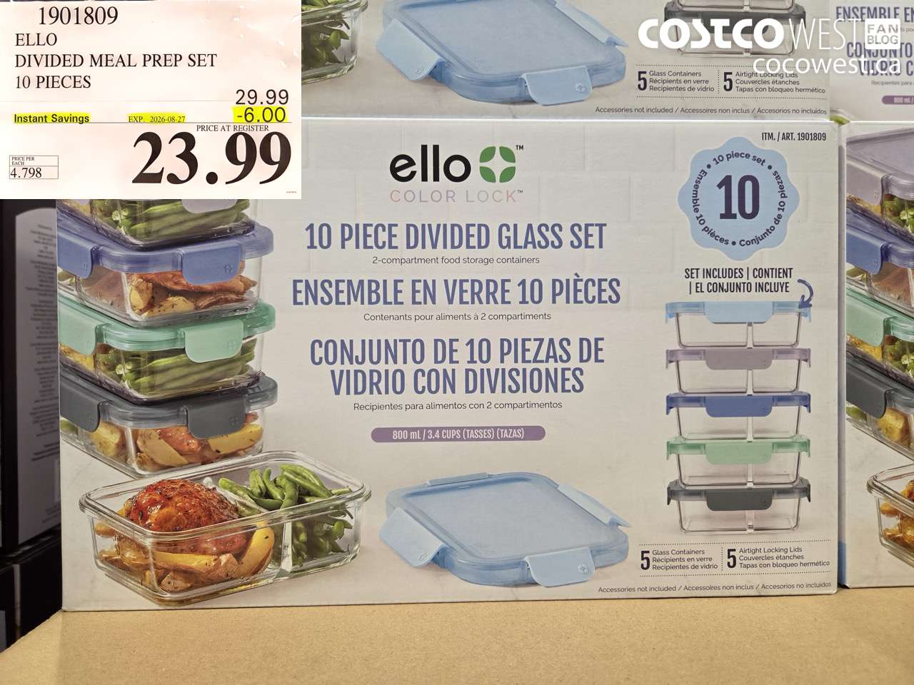 1901809 ELLO DIVIDED MEAL PREP SET 10 PIECES ($6.00 INSTANT SAVINGS EXPIRES ON 2026-08-27) $23.99