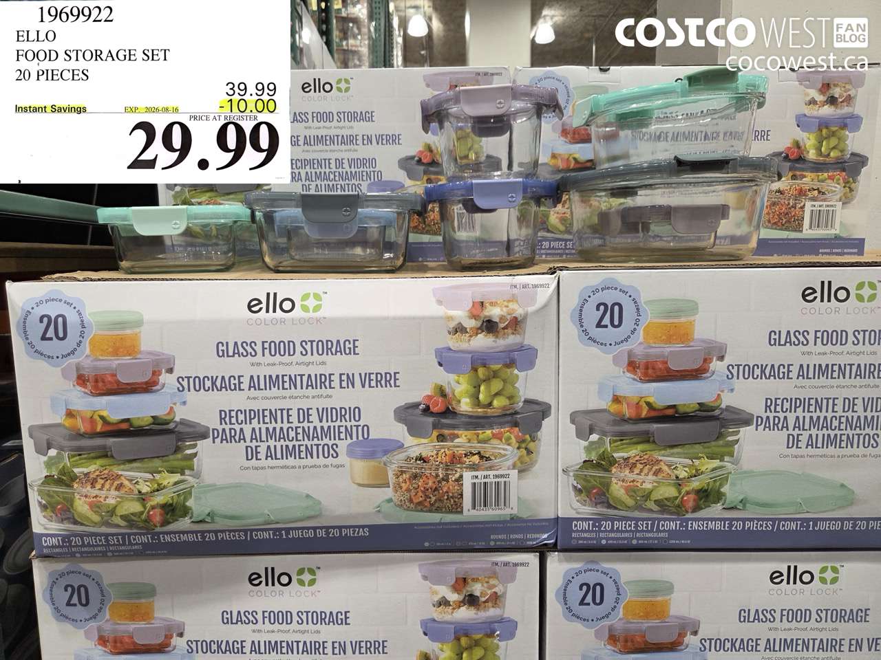 1969922 ELLO FOOD STORAGE SET 20 PIECES ($10.00 INSTANT SAVINGS EXPIRES ON 2026-08-16) $29.99