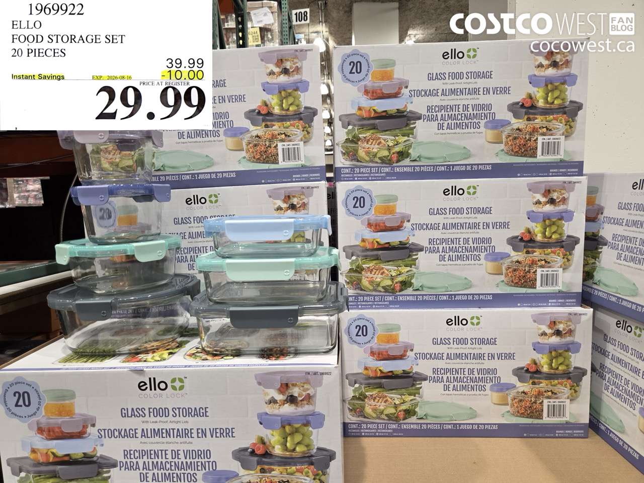 1969922 ELLO FOOD STORAGE SET 20 PIECES ($10.00 INSTANT SAVINGS EXPIRES ON 2026-08-16) $29.99