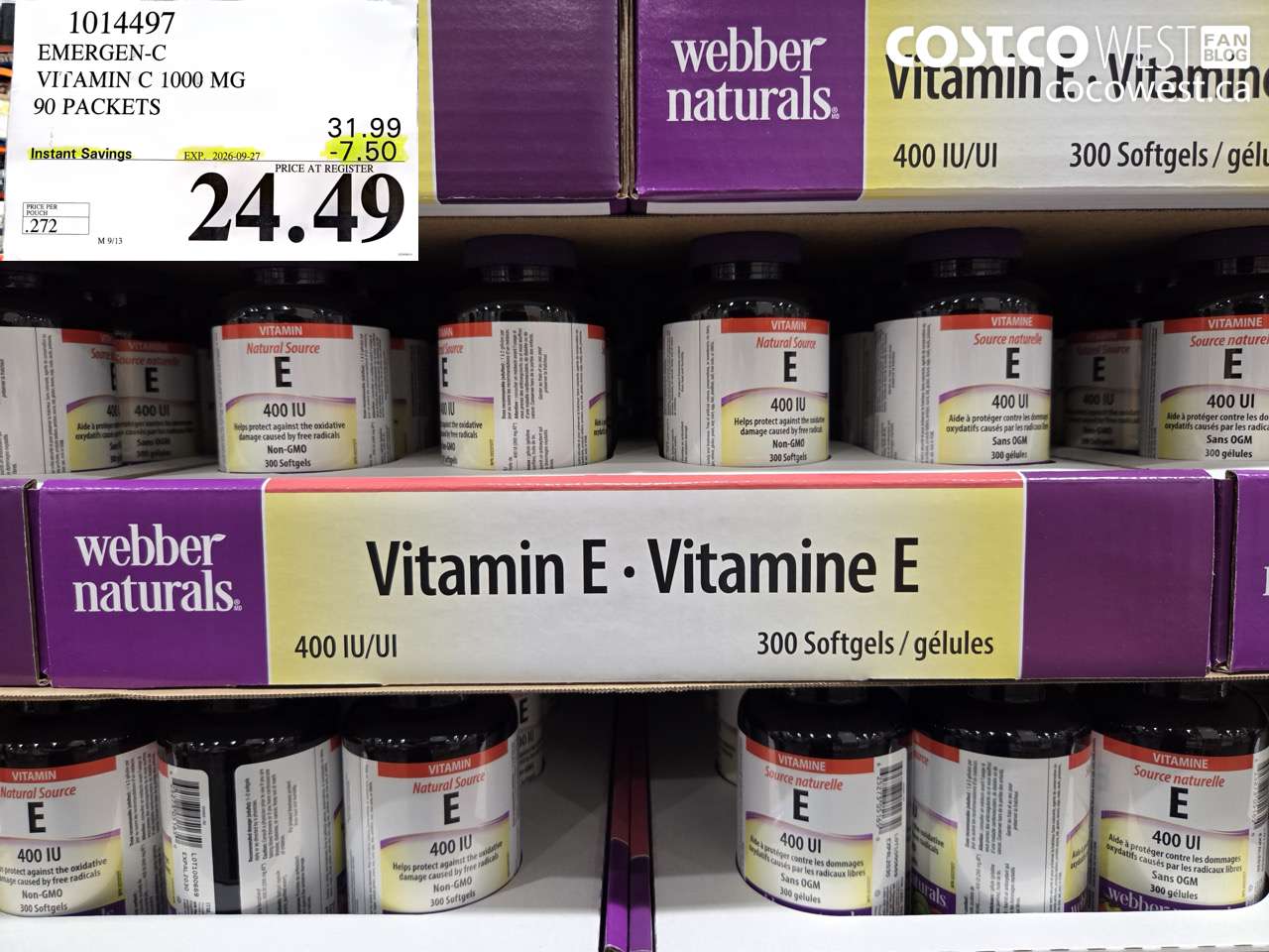 1014497 EMERGEN-C VITAMIN C 1000 MG 90 PACKETS ($7.50 INSTANT SAVINGS EXPIRES ON 2026-09-27) $24.49