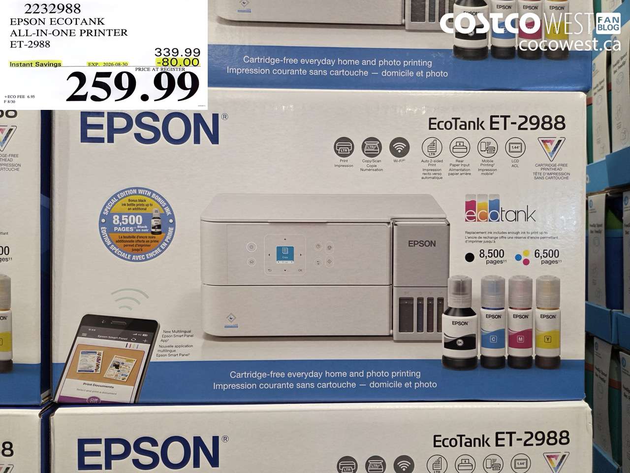 2232988 EPSON ECOTANK ALL-IN-ONE PRINTER ET-2988 ($80.00 INSTANT SAVINGS EXPIRES ON 2026-08-30) $259.99