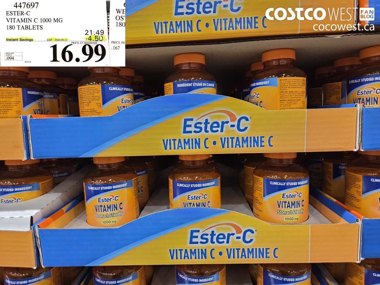 447697 ESTER-C VITAMIN C 1000 MG 180 TABLETS ($4.50 INSTANT SAVINGS EXPIRES ON 2026-09-13) $16.99