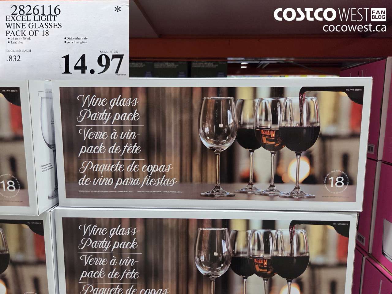 2826116 EXCEL LIGHT WINE GLASSES PACK OF 18 $14.97