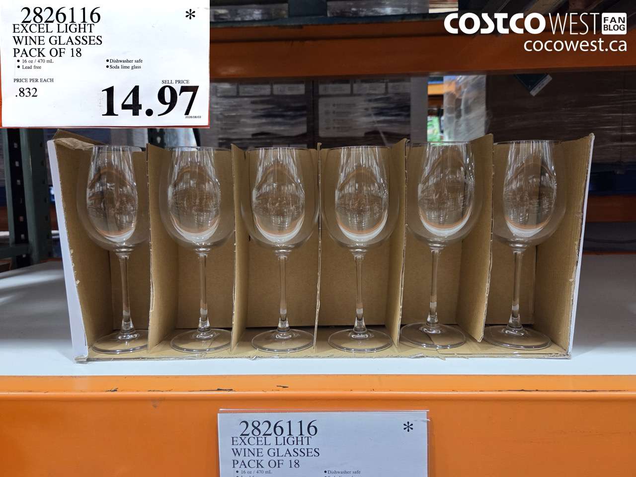 2826116 EXCEL LIGHT WINE GLASSES PACK OF 18 $14.97