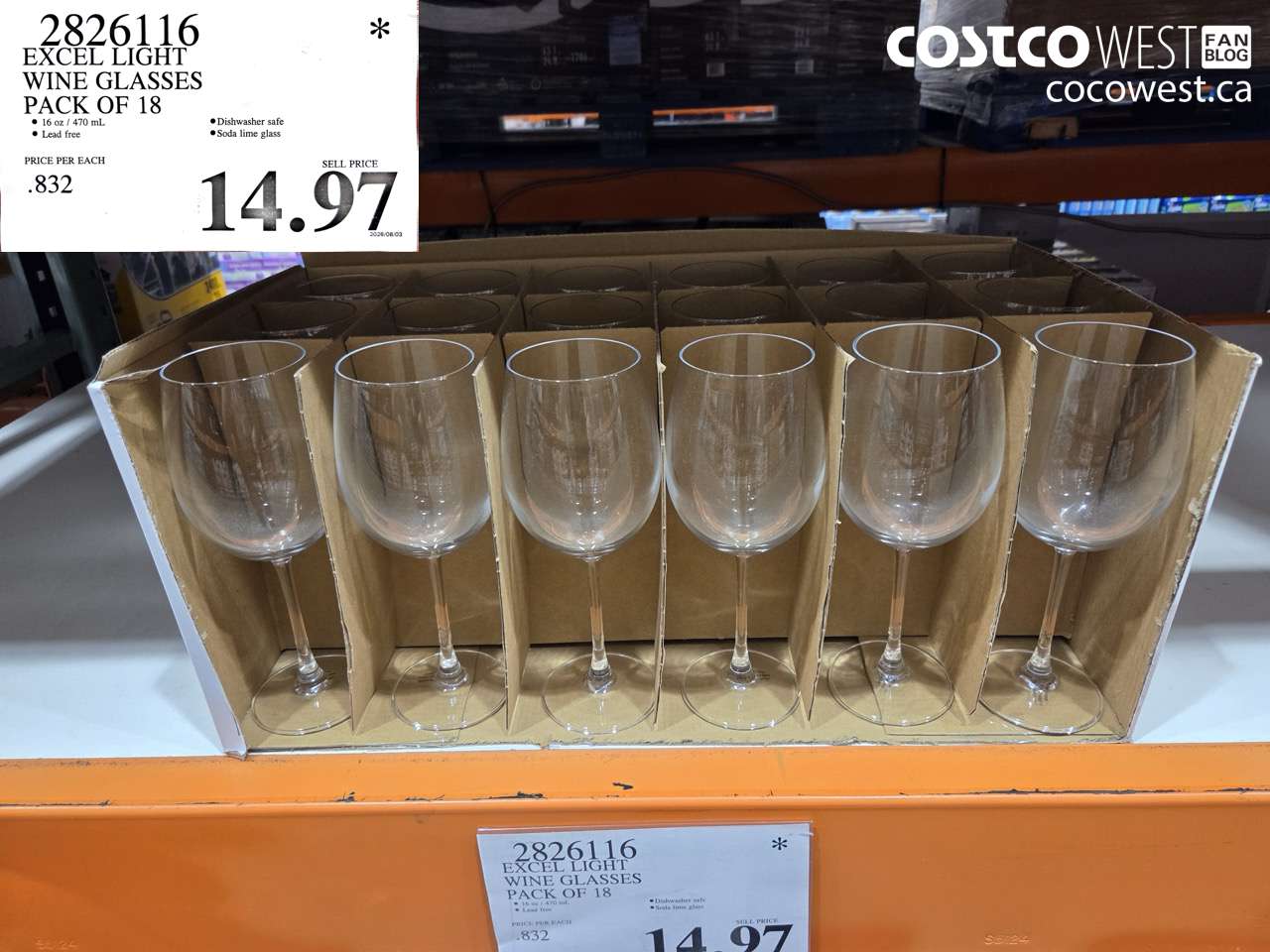 2826116 EXCEL LIGHT WINE GLASSES PACK OF 18 $14.97
