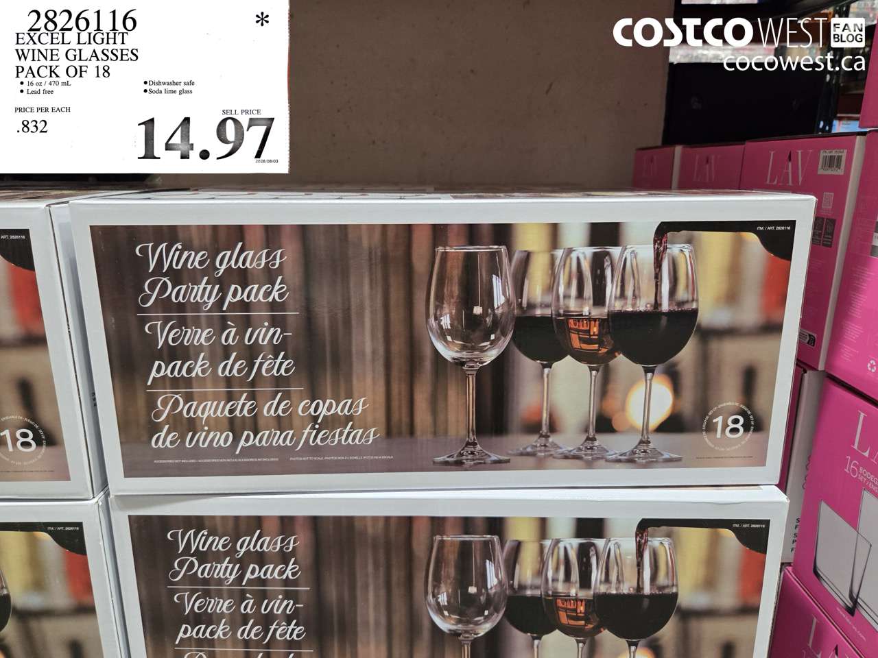 2826116 EXCEL LIGHT WINE GLASSES PACK OF 18 $14.97