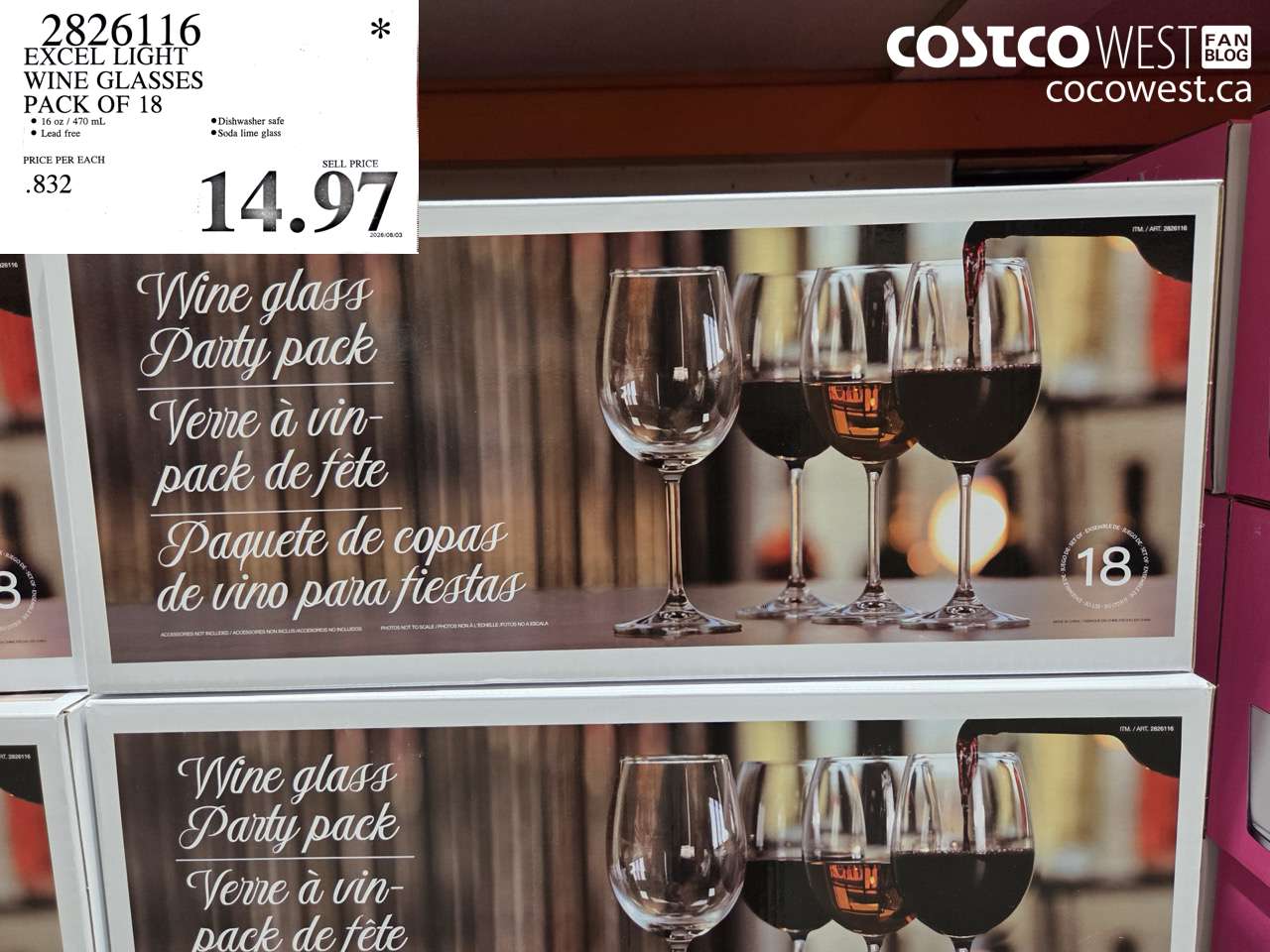 2826116 EXCEL LIGHT WINE GLASSES PACK OF 18 $14.97