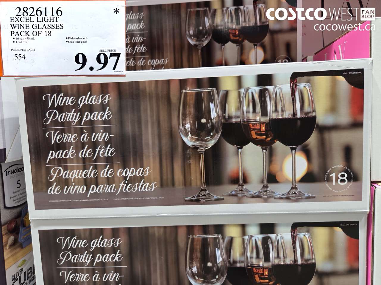2826116 EXCEL LIGHT WINE GLASSES PACK OF 18 $9.97