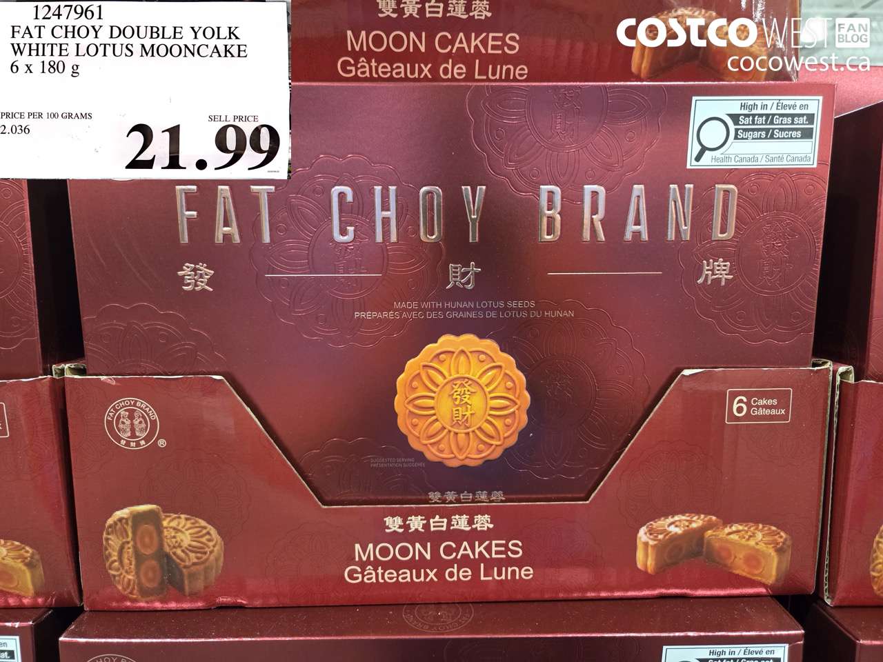 1247961 FAT CHOY DOUBLE YOLK WHITE LOTUS MOONCAKE 6 X 180 G $21.99