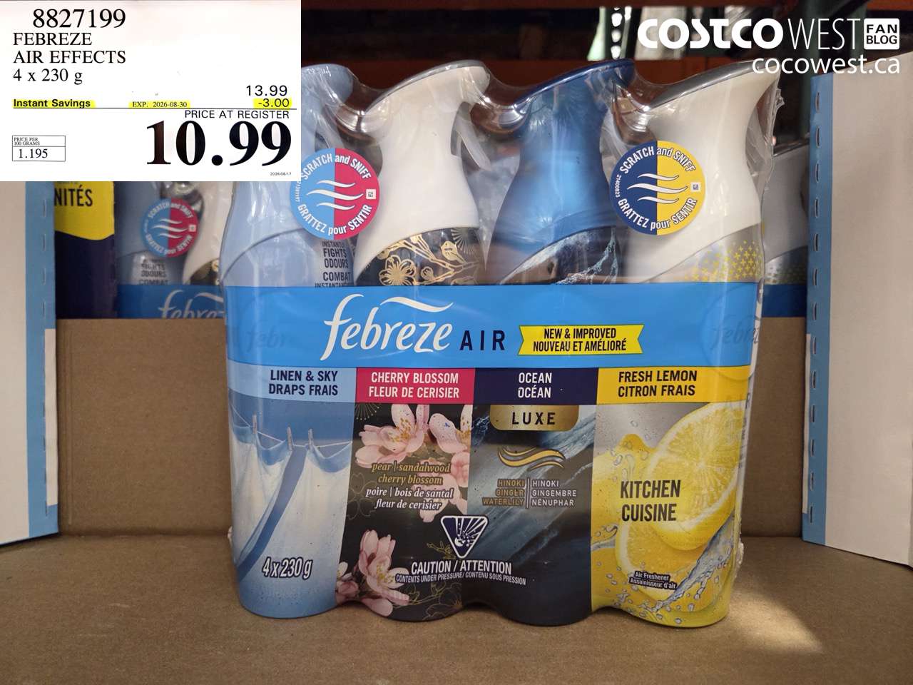 8827199 FEBREZE AIR EFFECTS 4 X 230 G ($3.00 INSTANT SAVINGS EXPIRES ON 2026-08-30) $10.99