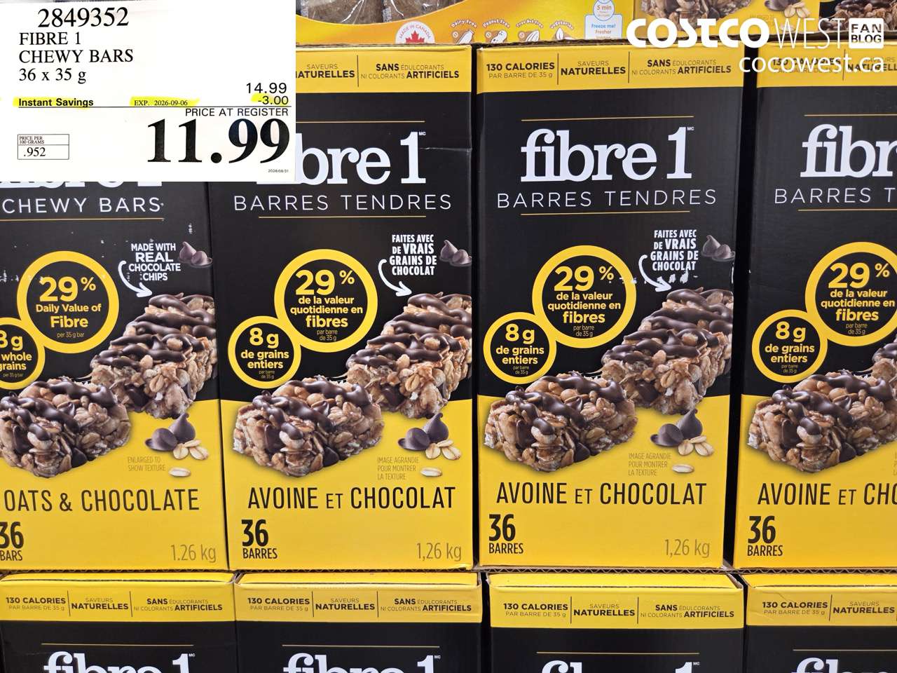 2849352 FIBRE 1 CHEWY BARS 36 X 35 G ($3.00 INSTANT SAVINGS EXPIRES ON 2026-09-06) $11.99