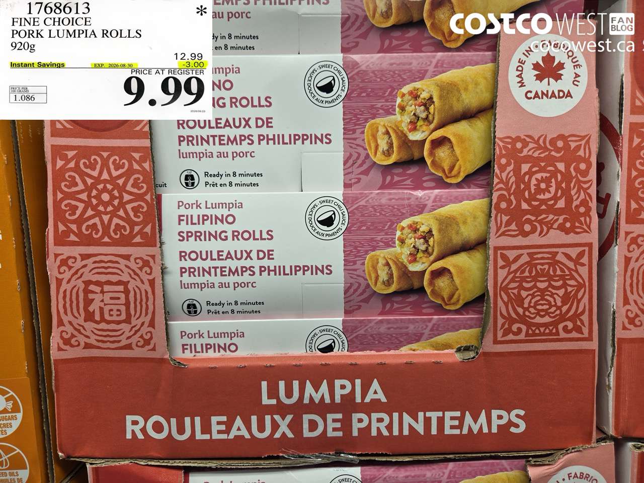 1768613 FINE CHOICE PORK LUMPIA ROLLS 920G ($3.00 INSTANT SAVINGS EXPIRES ON 2026-08-30) $9.99