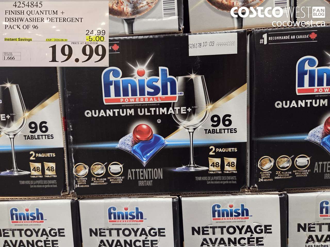 4254845 FINISH QUANTUM + DISHWASHER DETERGENT PACK OF 96 ($5.00 INSTANT SAVINGS EXPIRES ON 2026-08-30) $19.99