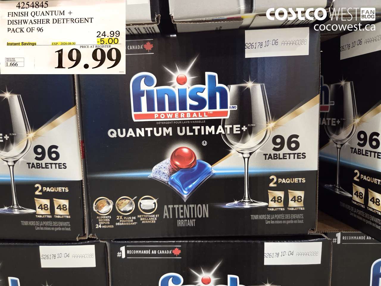 4254845 FINISH QUANTUM + DISHWASHER DETERGENT PACK OF 96 ($5.00 INSTANT SAVINGS EXPIRES ON 2026-08-30) $19.99