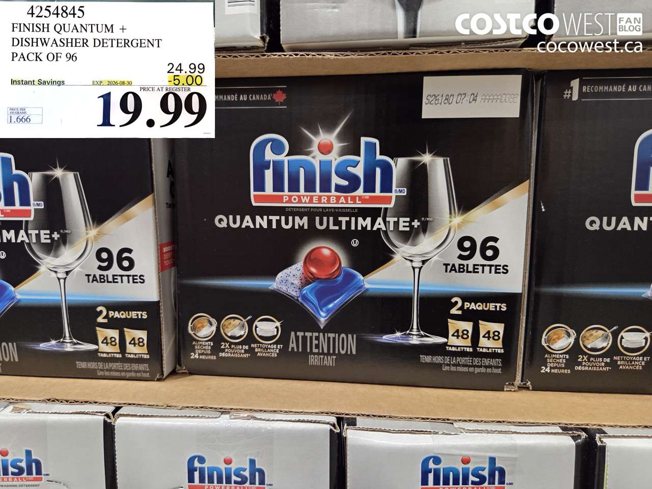 4254845 FINISH QUANTUM + DISHWASHER DETERGENT PACK OF 96 ($5.00 INSTANT SAVINGS EXPIRES ON 2026-08-30) $19.99