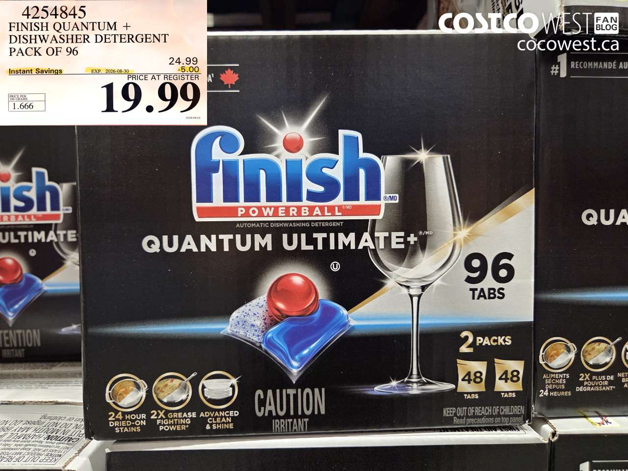 4254845 FINISH QUANTUM + DISHWASHER DETERGENT PACK OF 96 ($5.00 INSTANT SAVINGS EXPIRES ON 2026-08-30) $19.99