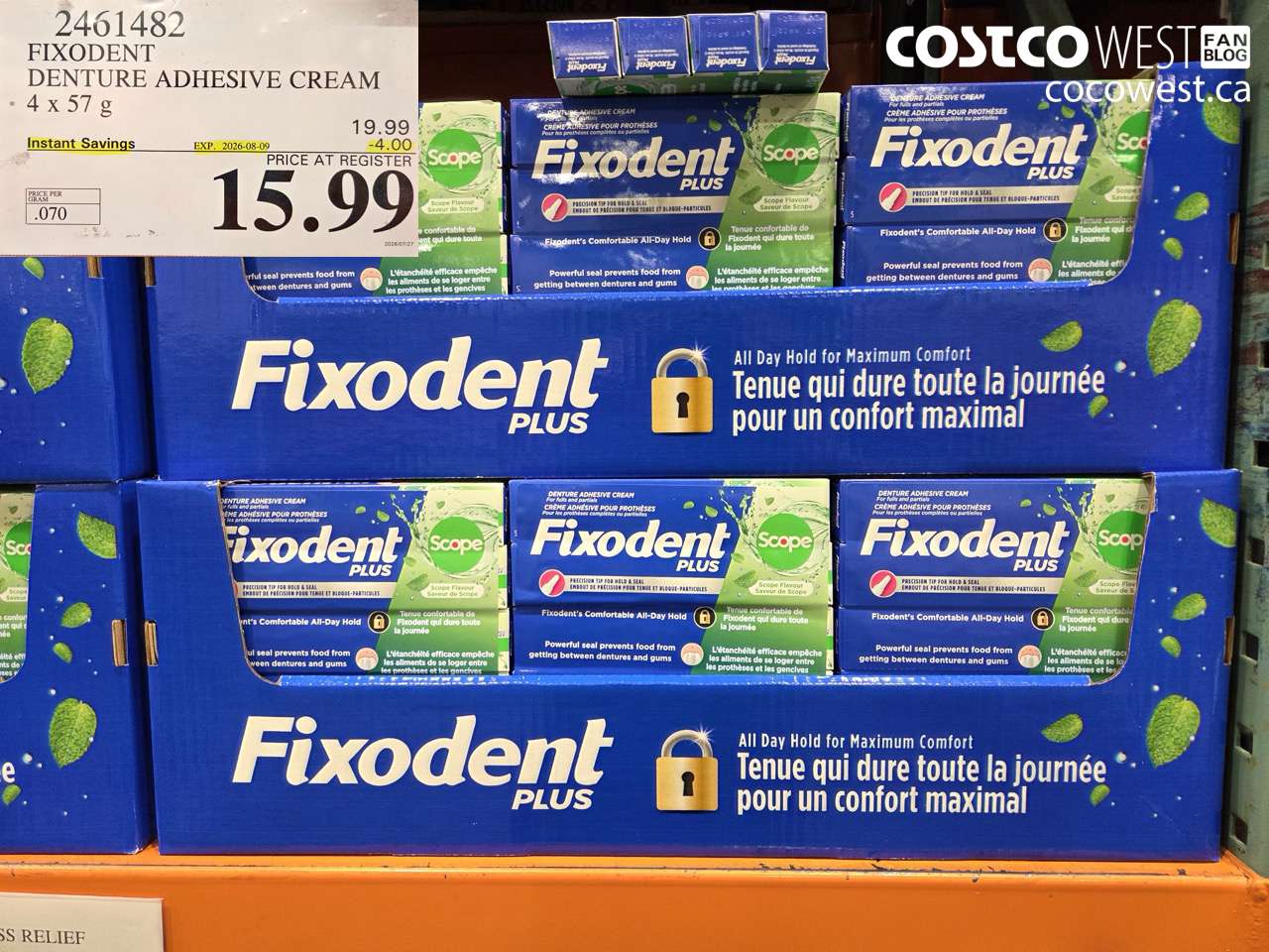 2461482 FIXODENT DENTURE ADHESIVE CREAM 4 X 57 G ($4.00 INSTANT SAVINGS EXPIRES ON 2026-08-09) $15.99