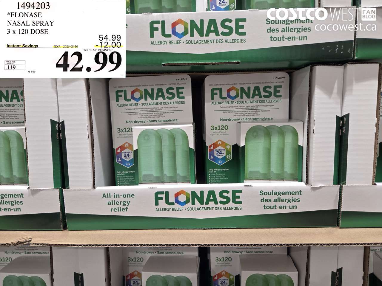 1494203 FLONASE NASAL SPRAY 3 X 120 DOSE ($12.00 INSTANT SAVINGS EXPIRES ON 2026-08-30) $42.99