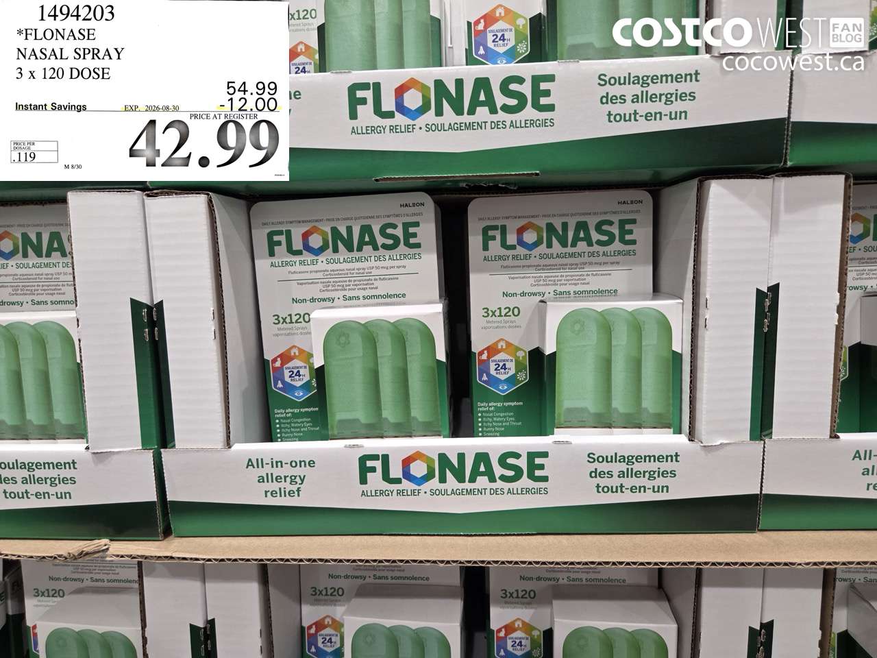 1494203 FLONASE NASAL SPRAY 3 X 120 DOSE ($12.00 INSTANT SAVINGS EXPIRES ON 2026-08-30) $42.99