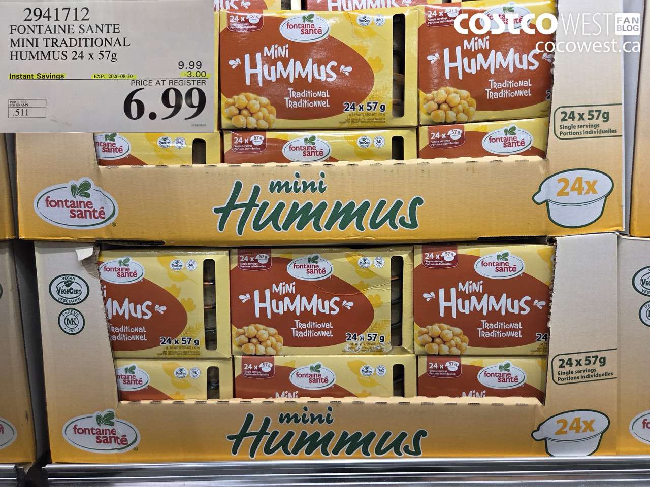 2941712 FONTAINE SANTE MINI TRADITIONAL HUMMUS 24 X 57G ($3.00 INSTANT SAVINGS EXPIRES ON 2026-08-30) $6.99