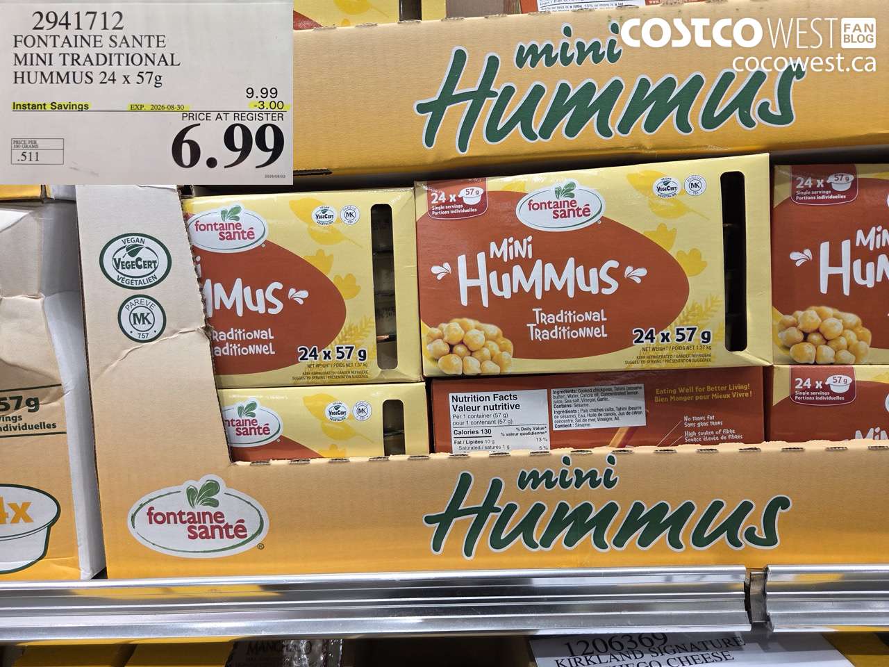 2941712 FONTAINE SANTE MINI TRADITIONAL HUMMUS 24 X 57G ($3.00 INSTANT SAVINGS EXPIRES ON 2026-08-30) $6.99