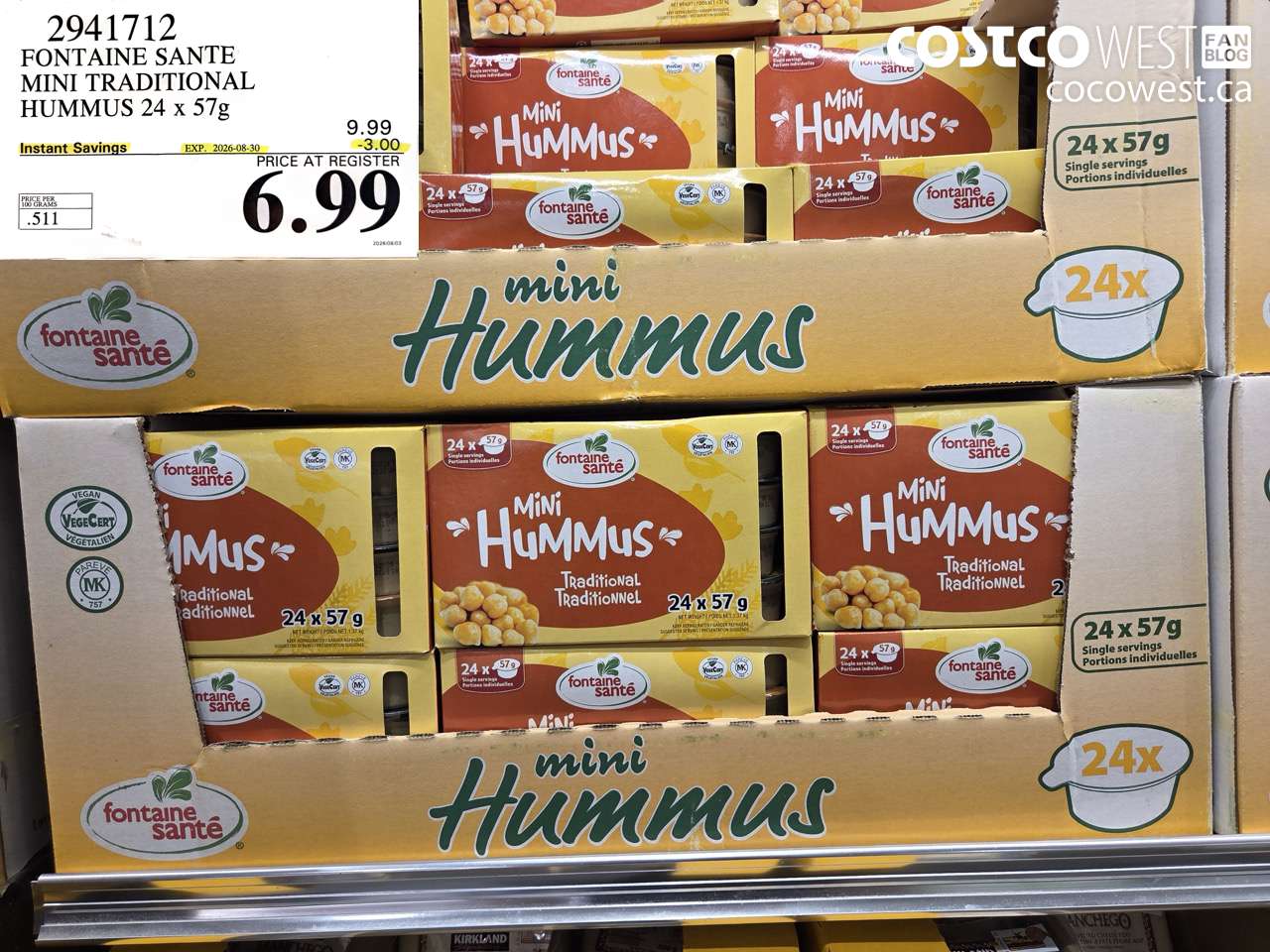 2941712 FONTAINE SANTE MINI TRADITIONAL HUMMUS 24 X 57G ($3.00 INSTANT SAVINGS EXPIRES ON 2026-08-30) $6.99
