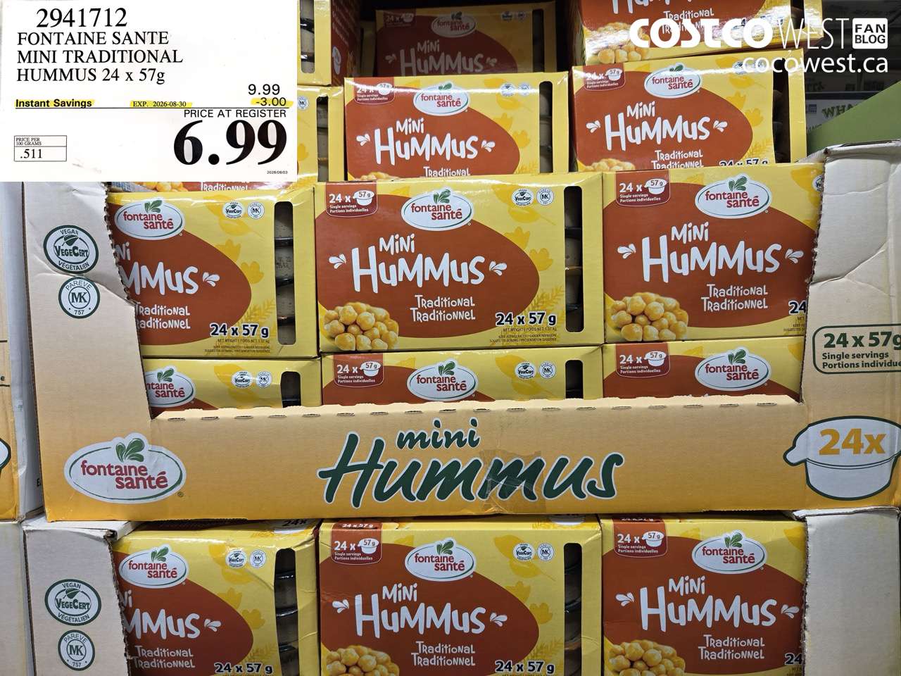 2941712 FONTAINE SANTE MINI TRADITIONAL HUMMUS 24 X 57G ($3.00 INSTANT SAVINGS EXPIRES ON 2026-08-30) $6.99
