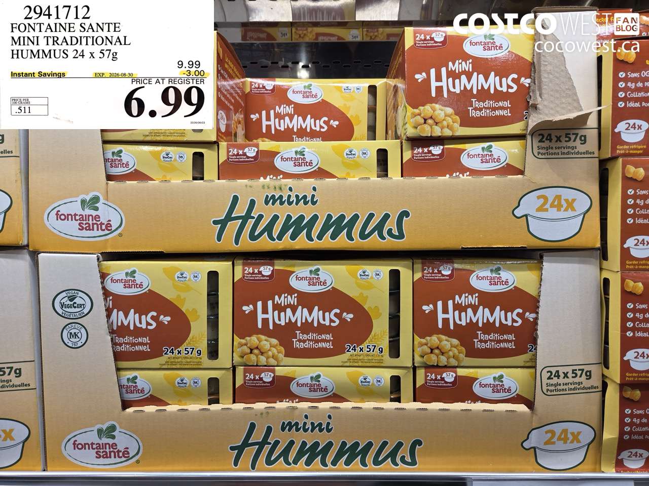 2941712 FONTAINE SANTE MINI TRADITIONAL HUMMUS 24 X 57G ($3.00 INSTANT SAVINGS EXPIRES ON 2026-08-30) $6.99