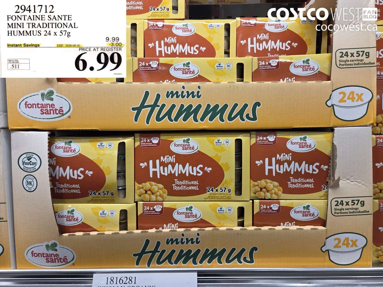 2941712 FONTAINE SANTE MINI TRADITIONAL HUMMUS 24 X 57G ($3.00 INSTANT SAVINGS EXPIRES ON 2026-08-30) $6.99