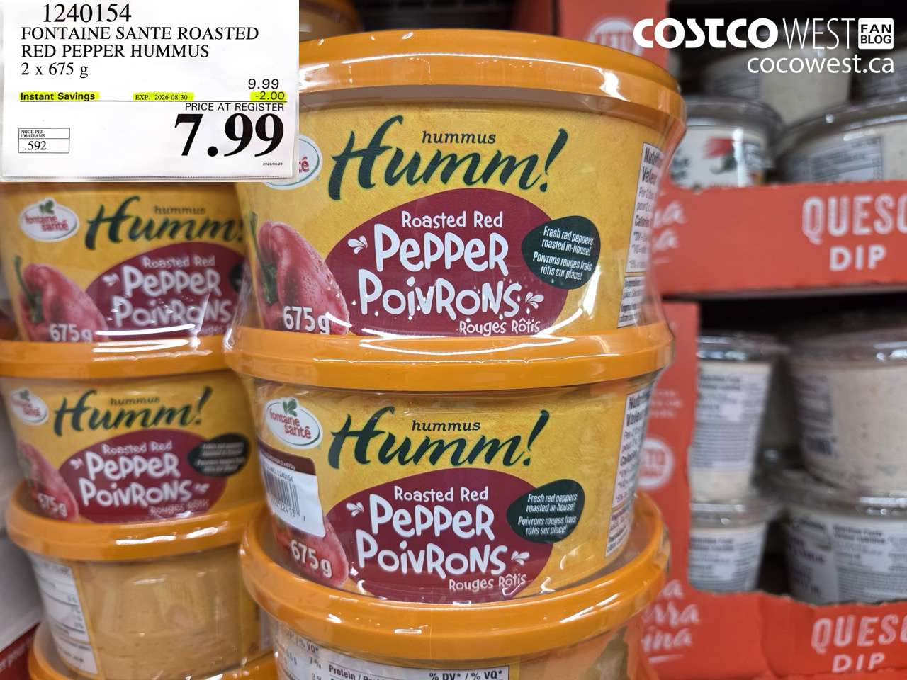1240154 FONTAINE SANTE ROASTED RED PEPPER HUMMUS 2 X 675 G ($2.00 INSTANT SAVINGS EXPIRES ON 2026-08-30) $7.99