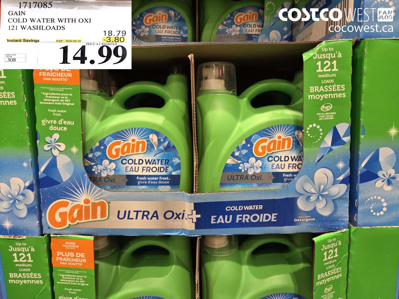 1717085 GAIN COLD WATER WITH OXI 121 WASHLOADS ($3.80 INSTANT SAVINGS EXPIRES ON 2026-08-30) $14.99