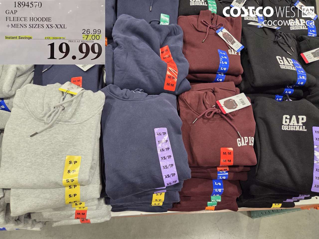 1894570 GAP FLEECE HOODIE +MENS SIZES XS-XXL ($7.00 INSTANT SAVINGS EXPIRES ON 2026-08-16) $19.99