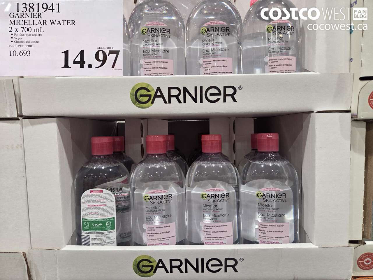 1381941 GARNIER MICELLAR WATER 2 X 700 ML $14.97