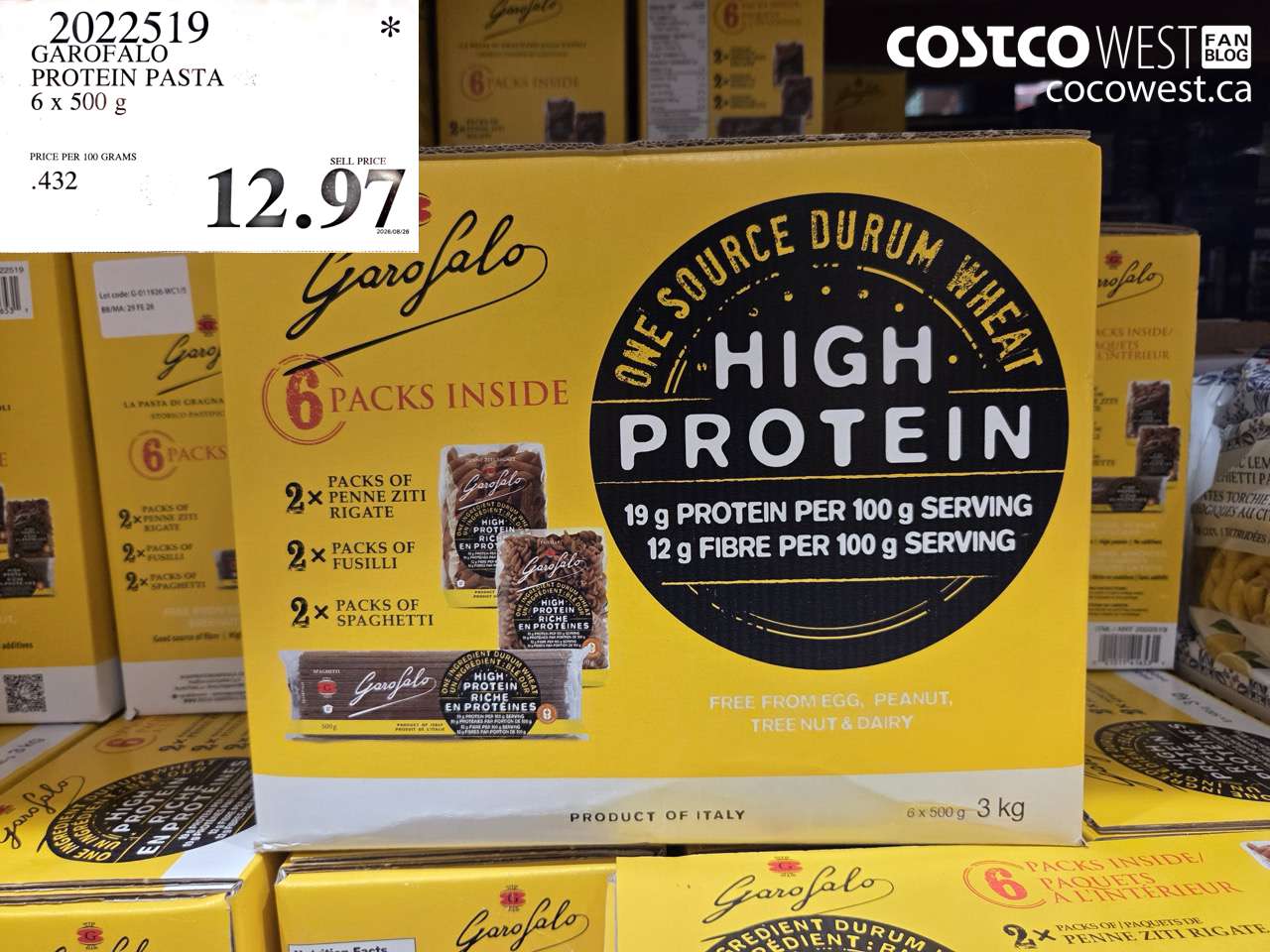 2022519 GAROFALO PROTEIN PASTA 6 X 500 G $12.97