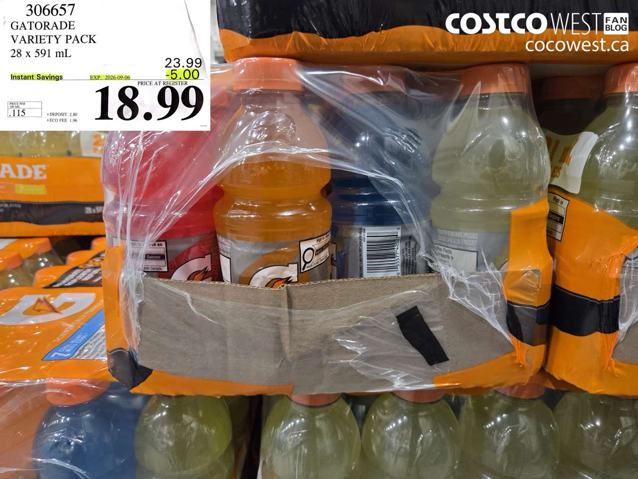 306657 GATORADE VARIETY PACK 28 X 591 ML ($5.00 INSTANT SAVINGS EXPIRES ON 2026-09-06) $18.99