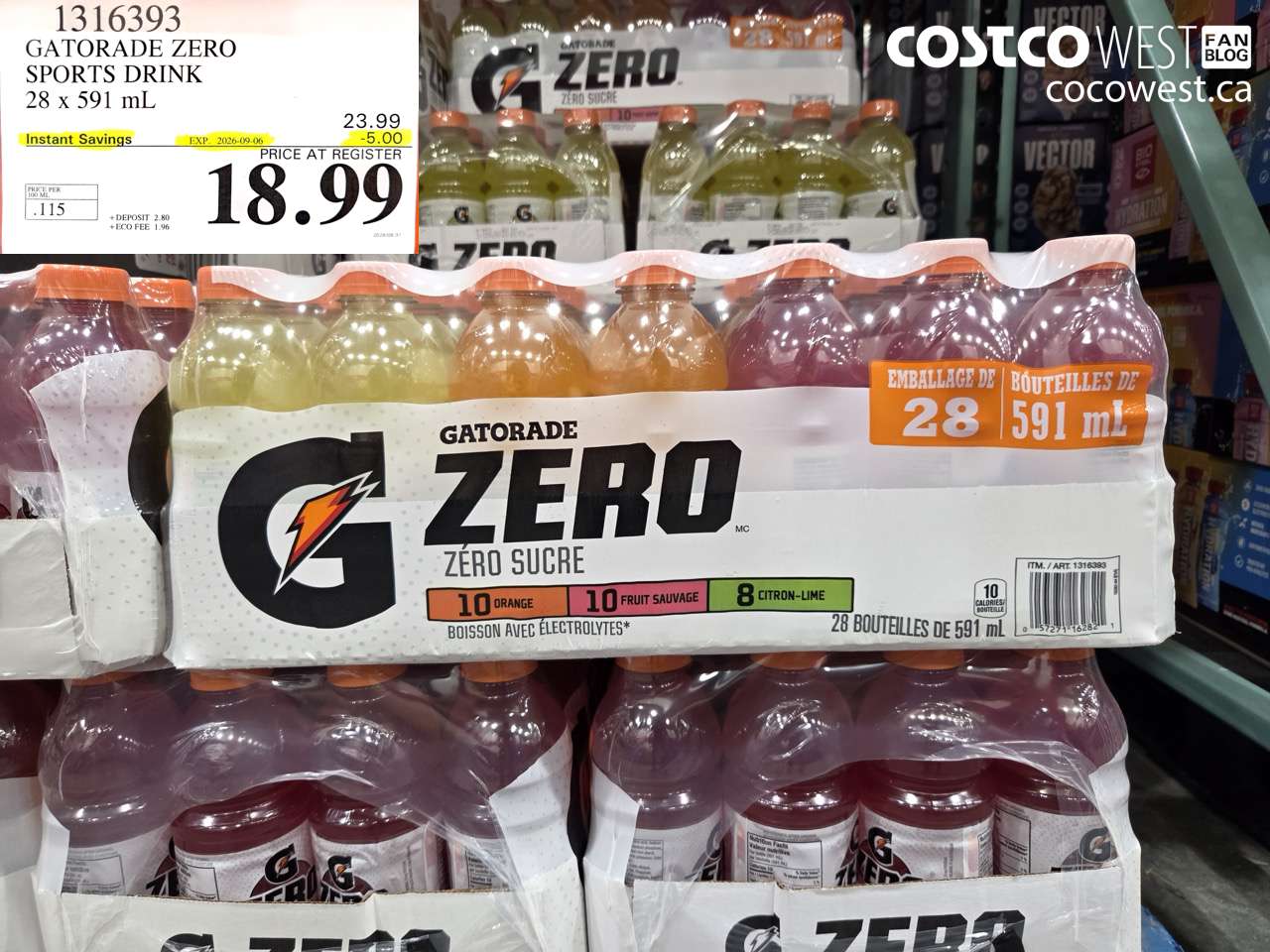 1316393 GATORADE ZERO SPORTS DRINK 28 X 591 ML ($5.00 INSTANT SAVINGS EXPIRES ON 2026-09-06) $18.99