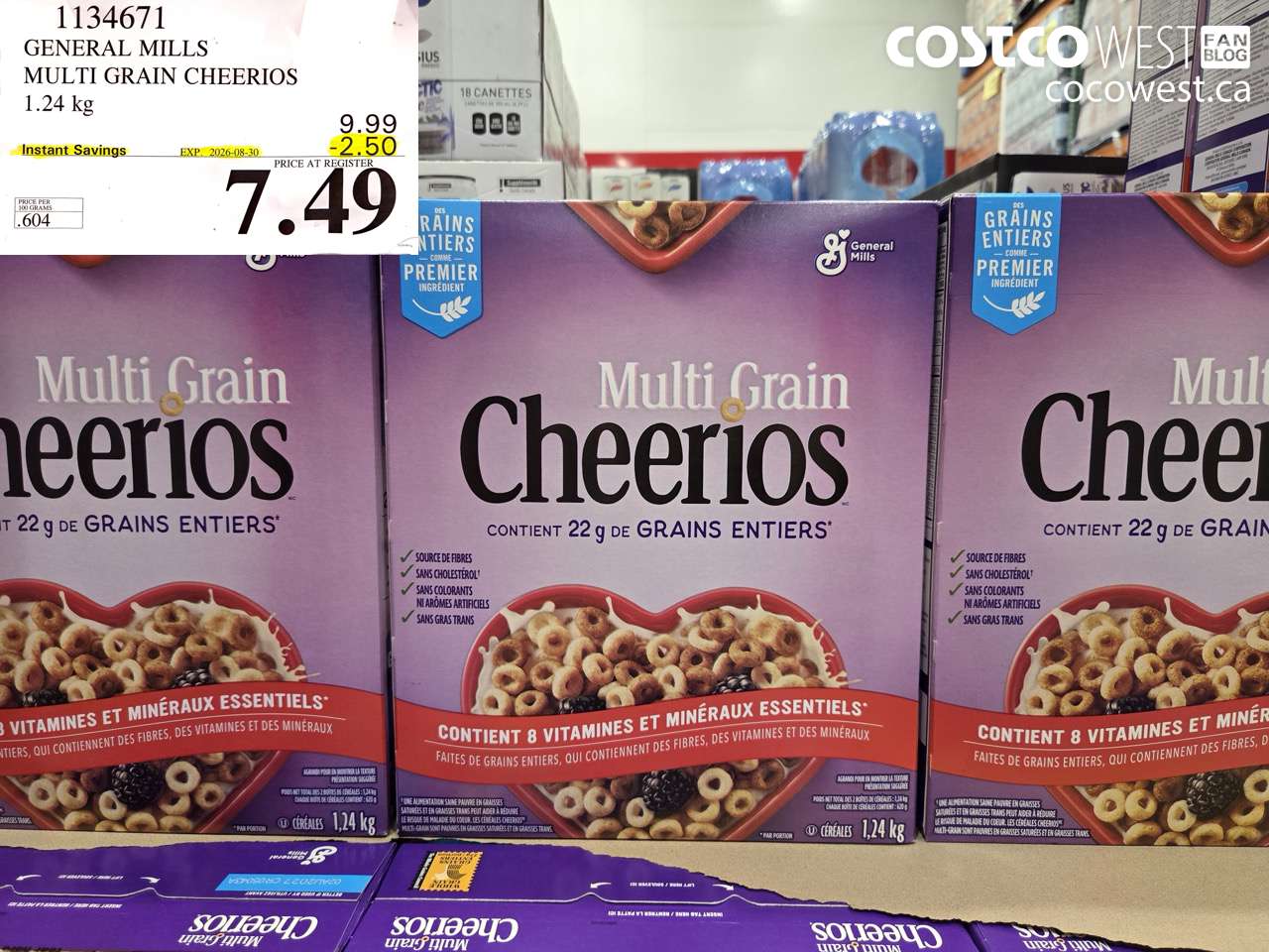 1134671 GENERAL MILLS MULTI GRAIN CHEERIOS 1.24 KG ($2.50 INSTANT SAVINGS EXPIRES ON 2026-08-30) $7.49