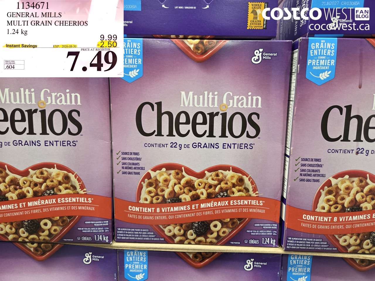 1134671 GENERAL MILLS MULTI GRAIN CHEERIOS 1.24 KG ($2.50 INSTANT SAVINGS EXPIRES ON 2026-08-30) $7.49