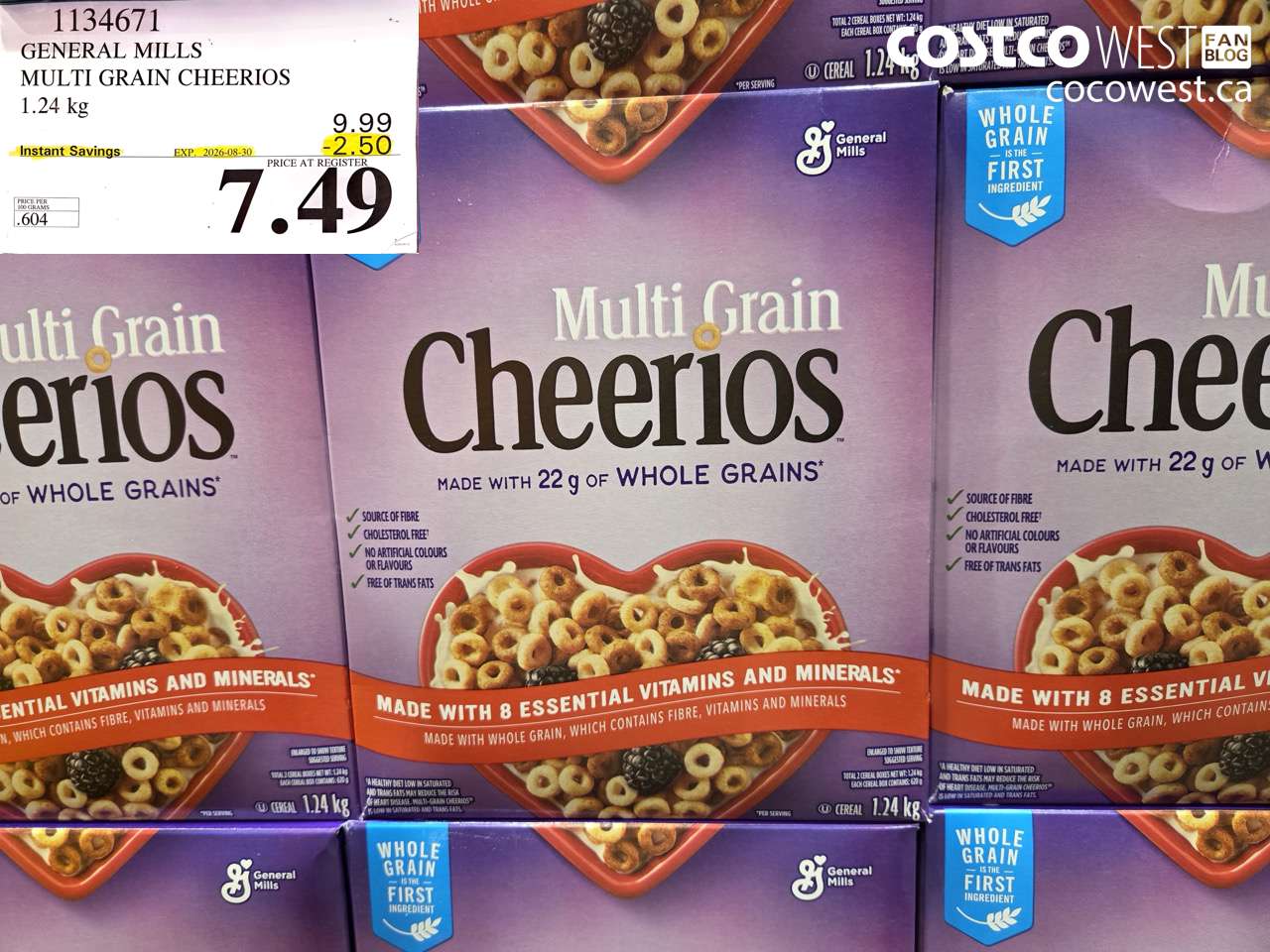1134671 GENERAL MILLS MULTI GRAIN CHEERIOS 1.24 KG ($2.50 INSTANT SAVINGS EXPIRES ON 2026-08-30) $7.49